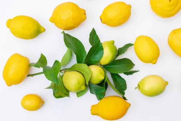 柠檬和柠檬叶子被隔离在白色的顶部 — 图库照片