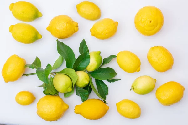 Limones Naturales Con Hojas Limón Aisladas —  Fotos de Stock