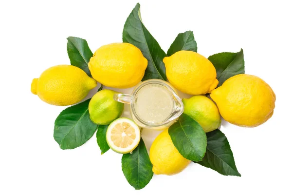 Top View Natural Lemons Lemon Juice Isolated — Stock Photo, Image