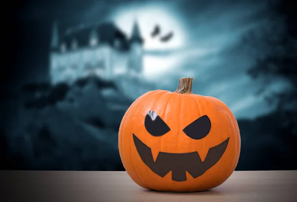 halloween pumpkin with night background with castle, halloween night