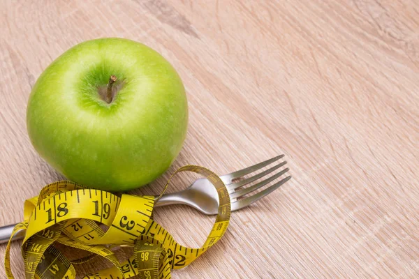 Vidlička Páskou Jablkem Dietou Hmotností — Stock fotografie