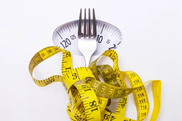 Fork Tape Measure Scale Concept Diet Weight — Stockfoto