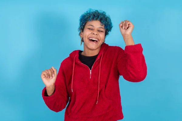 Young Woman Afro American Girl Isolated Blue Background Expression — Stok fotoğraf