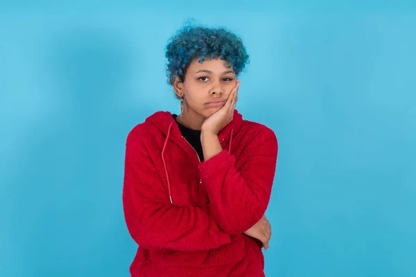 Young Afro American Woman Girl Isolated Blue Background Boredom — ストック写真