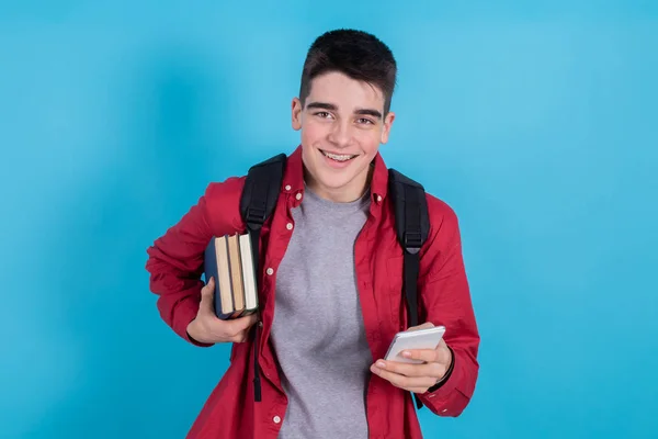 Young Man Teenage Student Isolated Color Background — 图库照片