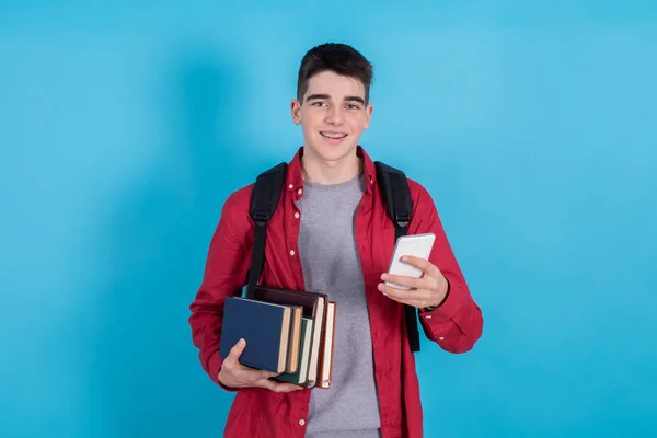 Young Man Teenage Student Isolated Color Background — Stockfoto