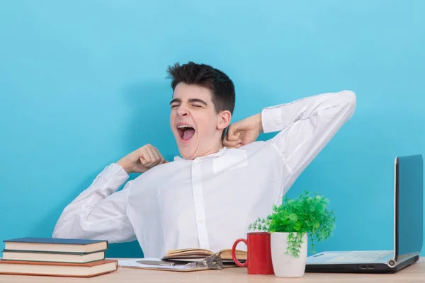 Teen Student Yawning Bored Tired Desk — Stock Photo, Image