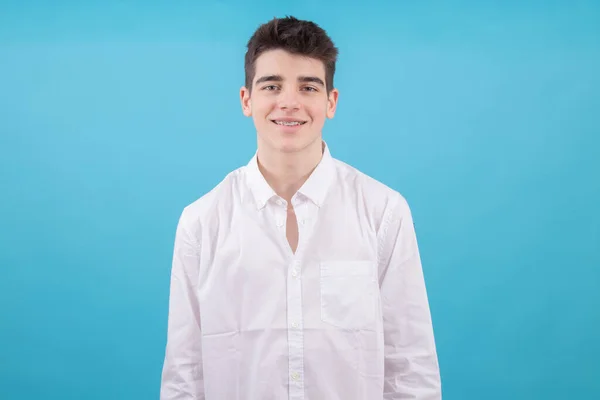 Retrato Adolescente Estudiante Aislado Sobre Fondo Color — Foto de Stock