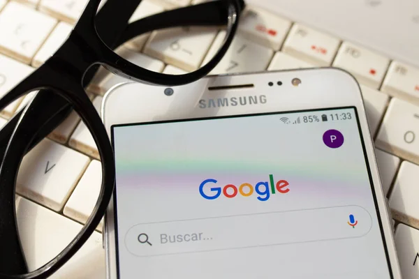 Galicien Spanien März 2020 Handy Bildschirm Mit Draufsicht Und Google — Stockfoto