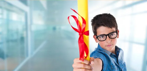 Niño Escuela Con Gafas Diploma —  Fotos de Stock