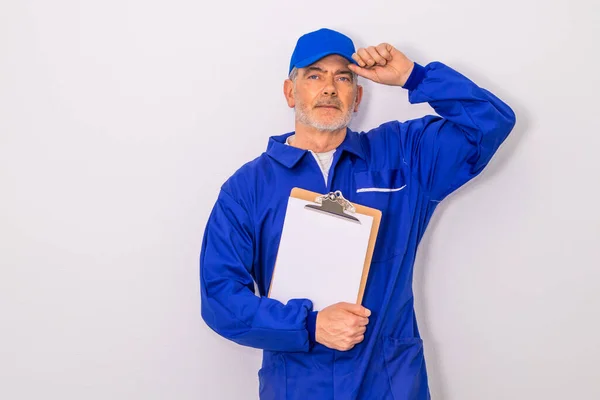 Lavoratore Professionista Uniforme Isolato Sfondo Bianco — Foto Stock