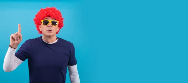 Man Funny Wig Isolated Color Background — Stock Photo, Image