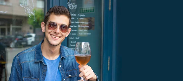 Young Man Drinking Beer Bar Pub — Stock Photo, Image