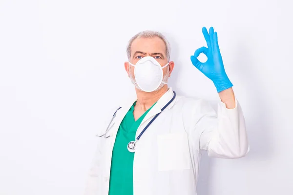 Doctor Mask Gloves Isolated White Background — Stock Photo, Image