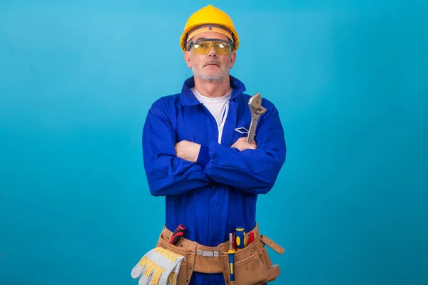 Erwachsener Mann Mit Kleidung Und Ausrüstung Für Bauarbeiten Arbeiter — Stockfoto