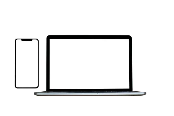 Laptop Mobilní Telefon Mockup Bílém Pozadí — Stock fotografie