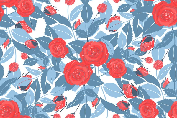 Art floral vector naadloos patroon met rode rozen. — Stockvector