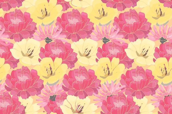 Vecteur floral motif sans couture avec pivoine, camélie — Image vectorielle