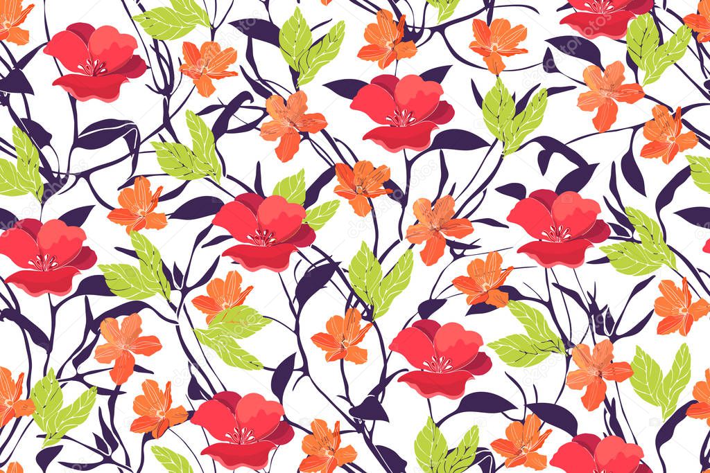 Art floral vector seamless pattern Spring flowers 