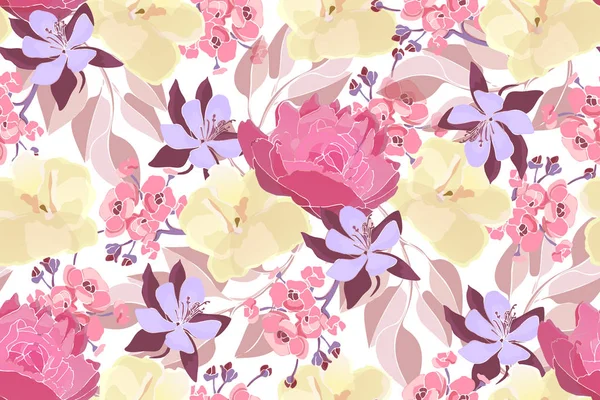 Arte floral padrão sem costura vetor. Flores cor de rosa . — Vetor de Stock
