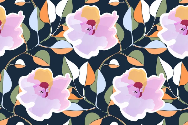 アートフラワーベクトルシームレスパターン。ピンクの花. — ストックベクタ
