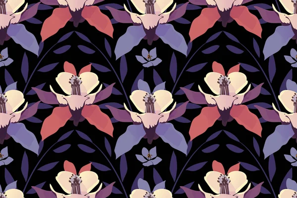 Sztuka wektor kwiatowy bezszwowy wzór. Fioletowe kwiaty — Wektor stockowy