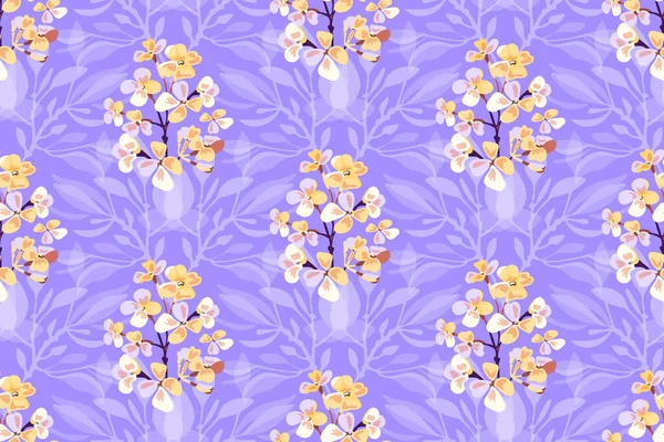 Art Vecteur Floral Motif Sans Couture Superposition Branches Violettes Feuilles — Image vectorielle