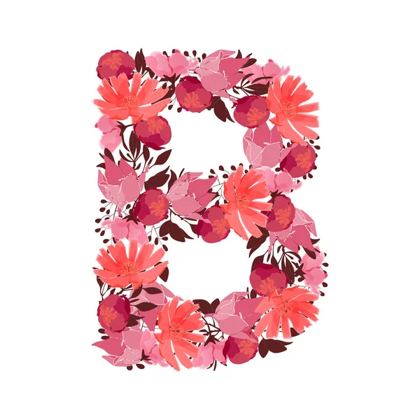 Vector Floral Mayúscula Carácter Monograma Botánico Flores Color Rosa Granate — Vector de stock