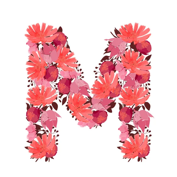 Vector Bloemenletter Hoofdletter Botanisch Monogram Roze Kastanjebruin Koraal Kleur Bloemen — Stockvector