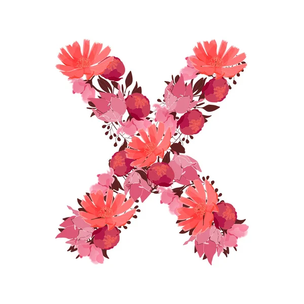 Carta Floral Vectorial Carácter Mayúscula Monograma Botánico Flores Color Rosa — Vector de stock