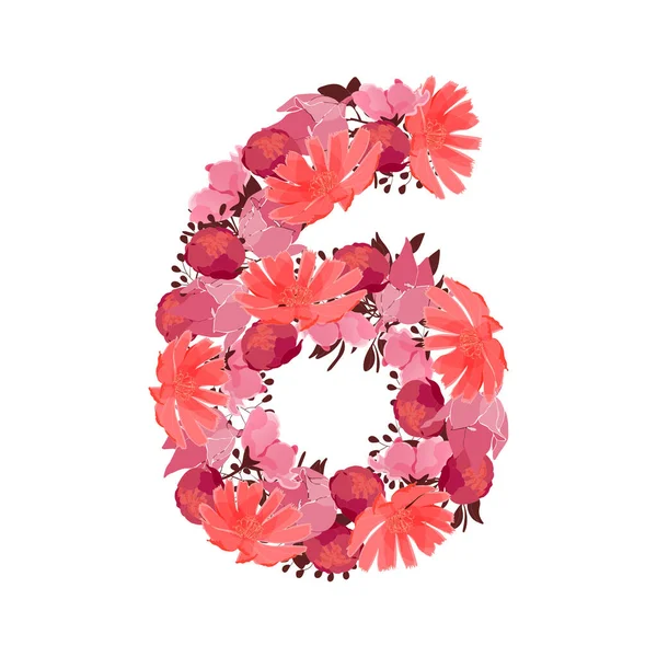 Vector Flower Number Botanical Character Figure Pink Maroon Coral Color — Stockvektor