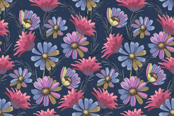 Vecteur Floral Féminin Motif Sans Couture Fleurs Jardin Roses Bleues — Image vectorielle