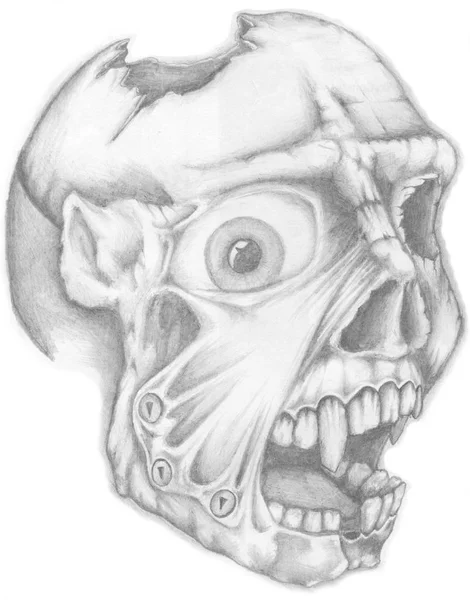 Zeichnen Eines Bleistift Zombie Kopfes Mit Einem Auge Und Einem — Stockfoto