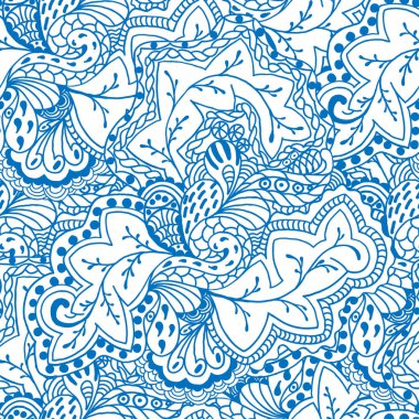 tek renkli kesintisiz kontur süs çiçekleri, oluşan bırakır soyut şekiller mavi renkte