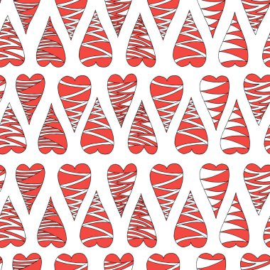 Kalplerin hoş, pürüzsüz deseni. Düğün ve çocuk tasarımı, logo ve tebrik kartı, kumaş, tekstil, kapak, ambalaj kağıdı için elle çizilmiş vektör çizimi.