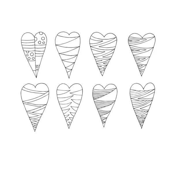 Dulce Conjunto Corazones Ilustración Vectorial Dibujada Mano Para Diseño Bodas — Vector de stock