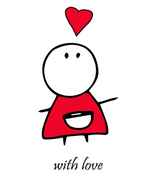 Uroczy Mały Człowiek Projekt Kartkę Życzeniami Walentynki Ręcznie Narysowany Obrazek — Wektor stockowy