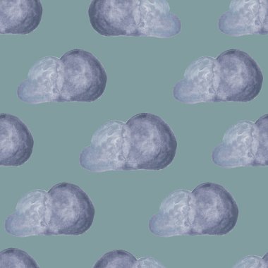 Kusursuz bulut deseni. Suluboya elle çizilmiş. Giysiler, kumaşlar, tuval, duvar kağıdı, kartpostal, poster tasarımı