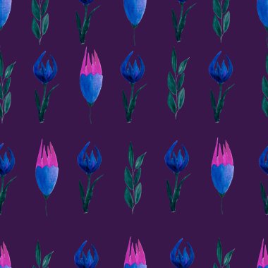 Kusursuz çiçek deseni. Suluboya Botanik Çizim. El çizimi. Duvar kağıdı, kapak, kartpostal, poster, dekupaj, kumaş, tekstil tasarımlarında kullanım için