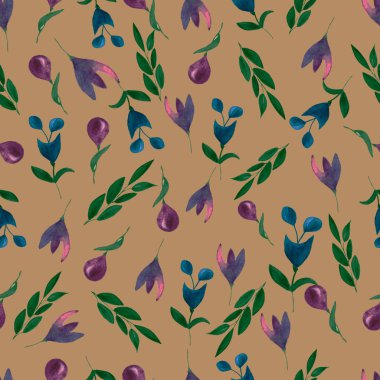 Kusursuz çiçek deseni. Suluboya Botanik Çizim. El çizimi. Duvar kağıdı, kapak, kartpostal, poster, dekupaj, kumaş, tekstil tasarımlarında kullanım için