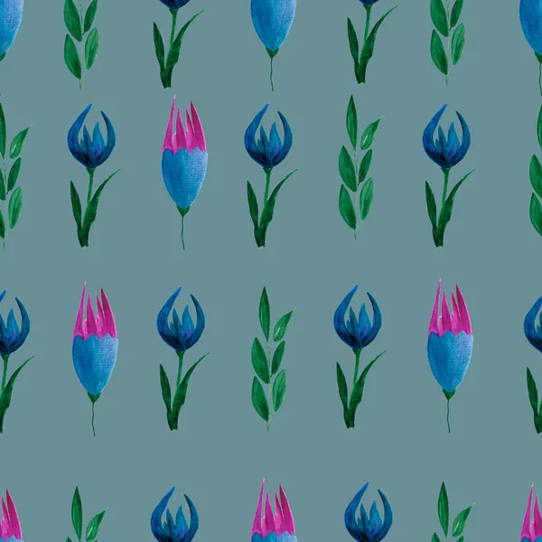 Patrón Flores Sin Costuras Acuarela Ilustración Botánica Dibujo Manual Para — Foto de Stock