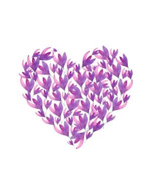 Botanik suluboya çizimi. Elle yapılmış bir figür. Çiçeklerin kalbi. Tasarım kartları, kapaklar, ambalaj, kartvizitler.