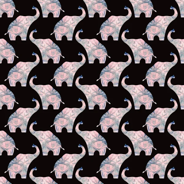 Seamless Pattern Elephants Watercolor Drawing Made Hand Pattern Wallpaper Cover — 스톡 사진