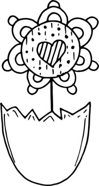 Paskalya tatili için tek güzel resim. Yumurta kabuğunda bir çiçek. El yapımı çizimler. Kapak tasarımı, poster, poster, dekupaj, kartpostal gibi şeylerde kullanılabilir.