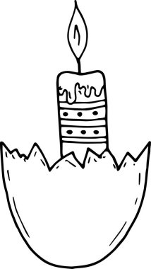 Paskalya tatili için tek güzel resim. Yumurta kabuğunda bir mum. El yapımı çizimler. Kapak tasarımı, poster, poster, dekupaj, kartpostal gibi şeylerde kullanılabilir..