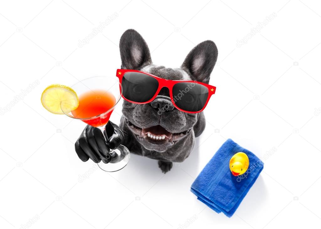 drunk dog drinking a cocktail 