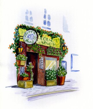 Çiçek Shop suluboya resim
