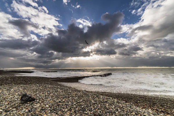 The shore of the ocean, the clouds in the sky — Stock Photo, Image