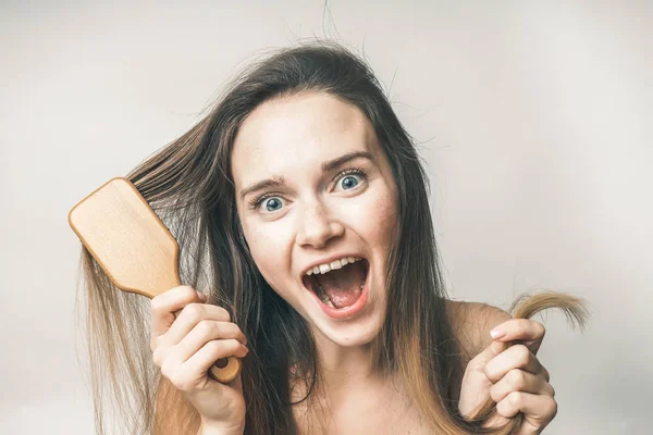 Fine happy woman enjoy health hairs, cbeauty care — стоковое фото