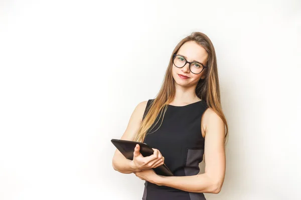 Professora jovem com tablet, sexy mad — Fotografia de Stock